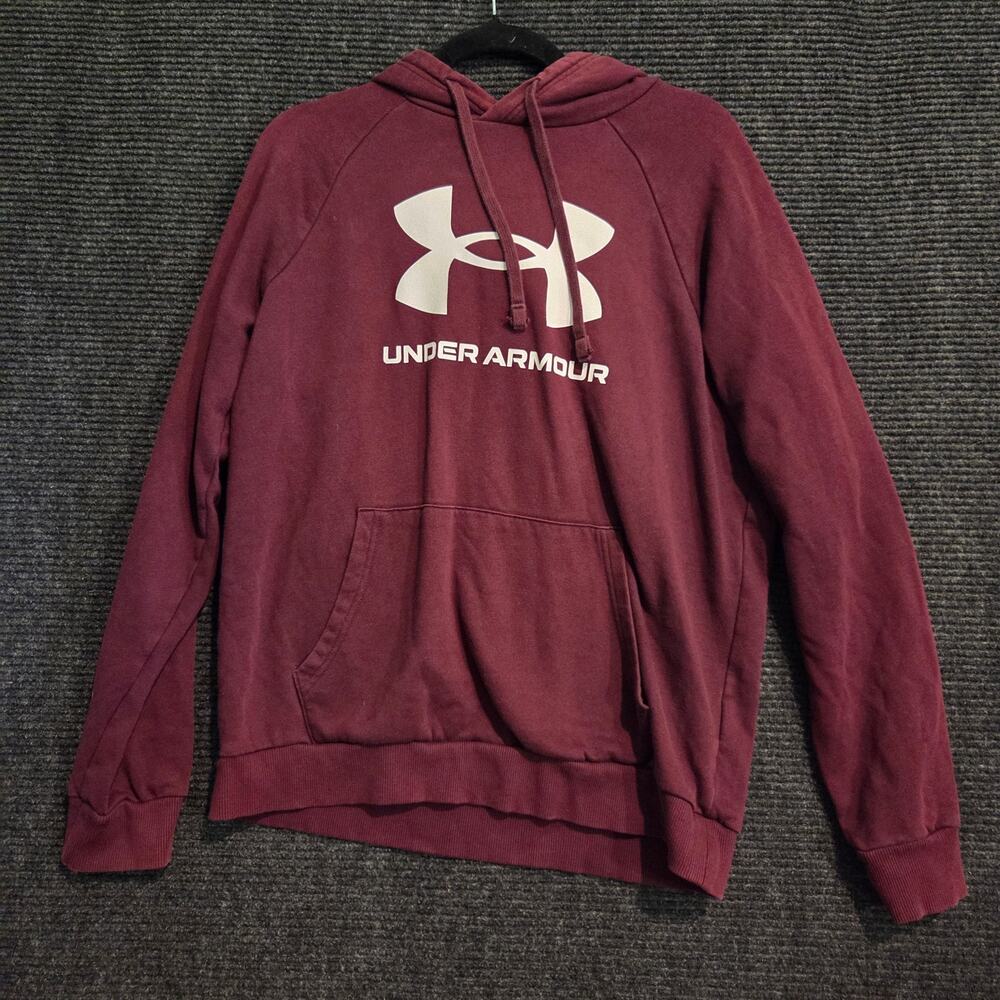 Under Armour Hoodie Mens Medium Maroon Burgundy Big Logo Pullover Sweatshirt M
